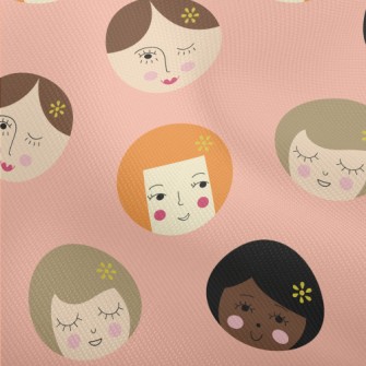 可愛的各種女生臉雙斜布(幅寬150公分)