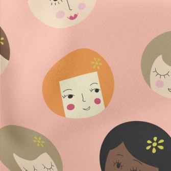 可愛的各種女生臉羅馬布(幅寬160公分)