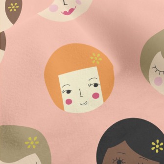 可愛的各種女生臉水晶絨(幅寬160公分)