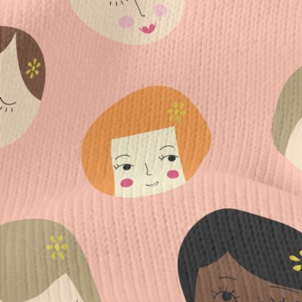 可愛的各種女生臉仿毛衣布(幅寬150公分)