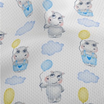 拿著氣球的河馬寶寶鳥眼布(幅寬160公分)