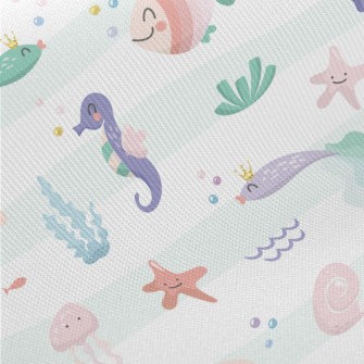 在海底快樂生活的生物厚棉布(幅寬150公分)