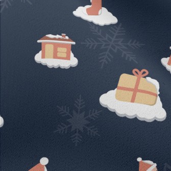 聖誕老人和禮物房屋雪紡布(幅寬150公分)