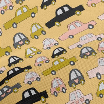 手繪汽車塞車麻布(幅寬150公分)