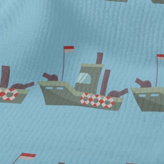 海上戰艦圖案毛巾布(幅寬160公分)