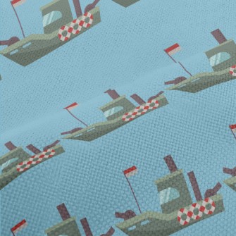 海上戰艦圖案麻布(幅寬150公分)