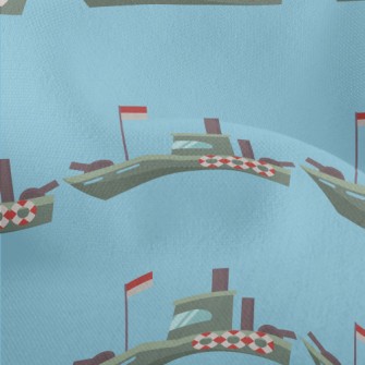 海上戰艦圖案竹節麻(幅寬150公分)
