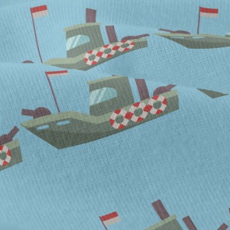 海上戰艦圖案仿棉布(幅寬150公分)