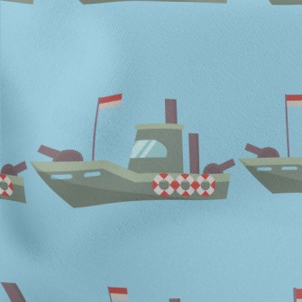 海上戰艦圖案薄棉布(幅寬150公分)