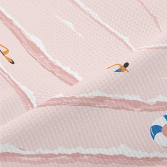 粉色夏日海浪與泳圈高爾布(幅寬180公分)