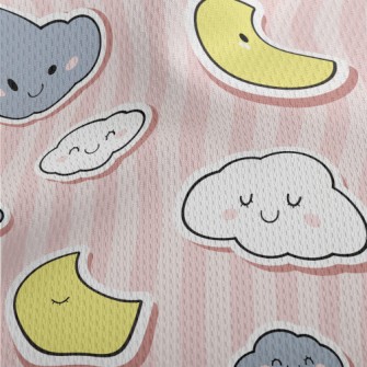 可愛月亮與雲朵鳥眼布(幅寬160公分)