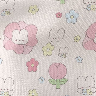 可愛兔子與花朵帆布(幅寬150公分)