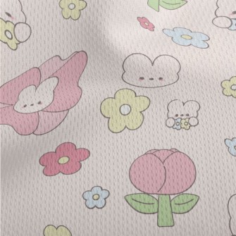 可愛兔子與花朵鳥眼布(幅寬160公分)