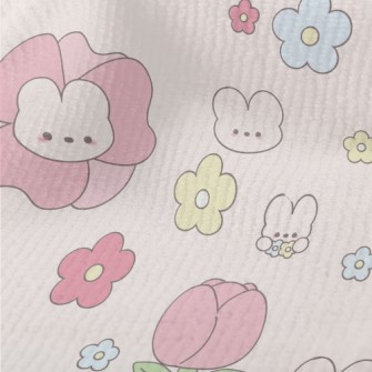可愛兔子與花朵毛巾布(幅寬160公分)