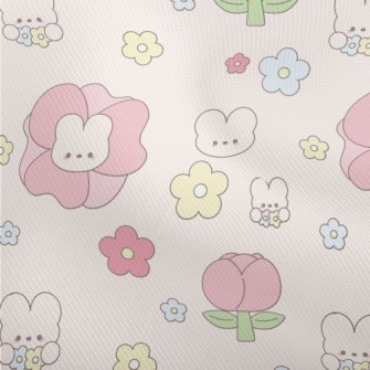 可愛兔子與花朵雙斜布(幅寬150公分)