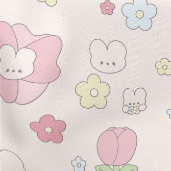 可愛兔子與花朵羅馬布(幅寬160公分)