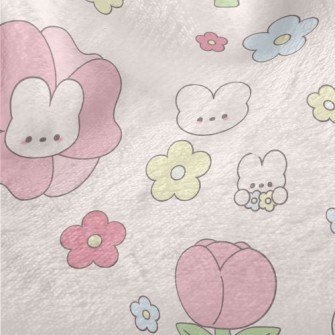 可愛兔子與花朵法蘭絨(幅寬150公分)