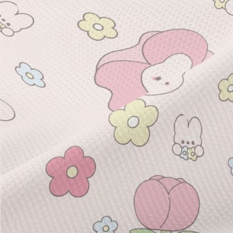 可愛兔子與花朵高爾布(幅寬180公分)