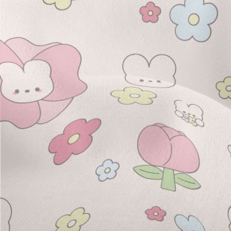 可愛兔子與花朵竹節麻(幅寬150公分)