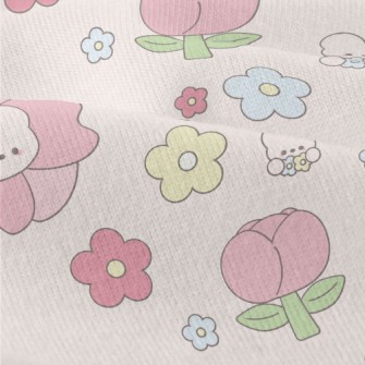 可愛兔子與花朵仿棉布(幅寬150公分)