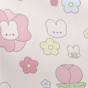 可愛兔子與花朵春亞紡(幅寬160公分)