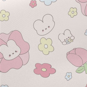 可愛兔子與花朵厚棉布(幅寬150公分)