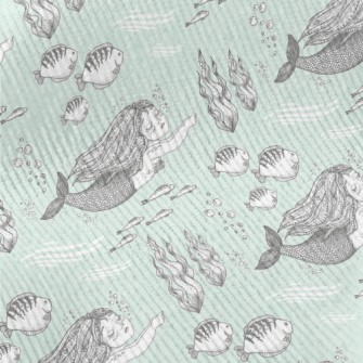 手繪閉眼美人魚燈芯絨(幅寬150公分)