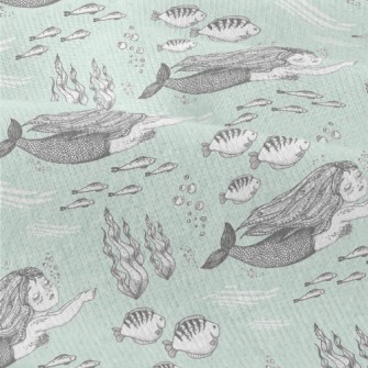 手繪閉眼美人魚仿棉布(幅寬150公分)