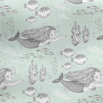 手繪閉眼美人魚刷毛布(幅寬150公分)