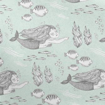 手繪閉眼美人魚春亞紡(幅寬160公分)