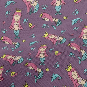 優游大海的美人魚公主麻布(幅寬150公分)
