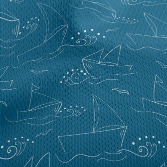 簡約線條帆船與海浪鳥眼布(幅寬160公分)