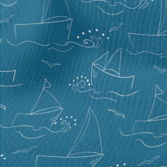 簡約線條帆船與海浪毛巾布(幅寬160公分)
