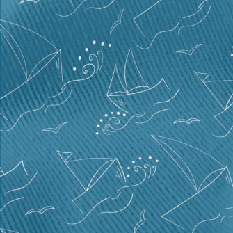 簡約線條帆船與海浪燈芯絨(幅寬150公分)