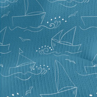 簡約線條帆船與海浪仿毛衣布(幅寬150公分)
