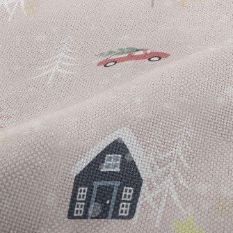 溫馨下雪小屋麻布(幅寬150公分)