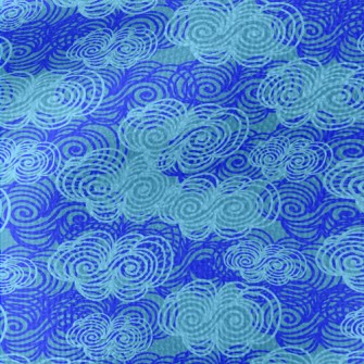 藍色雲朵漩渦圖案帆布(幅寬150公分)