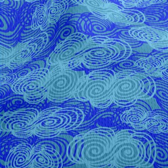 藍色雲朵漩渦圖案鳥眼布(幅寬160公分)