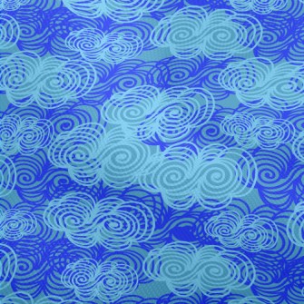 藍色雲朵漩渦圖案雙斜布(幅寬150公分)