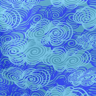 藍色雲朵漩渦圖案羅馬布(幅寬160公分)