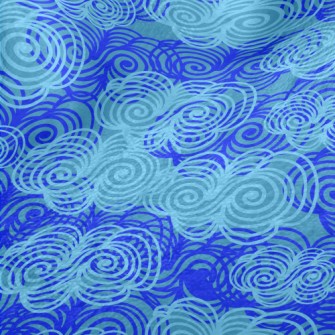 藍色雲朵漩渦圖案法蘭絨(幅寬150公分)