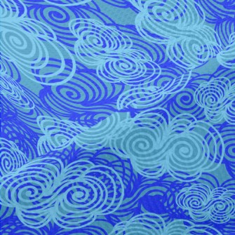 藍色雲朵漩渦圖案高爾布(幅寬180公分)