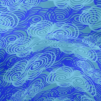 藍色雲朵漩渦圖案竹節麻(幅寬150公分)