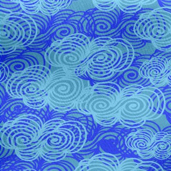 藍色雲朵漩渦圖案刷毛布(幅寬150公分)