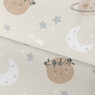 沉睡可愛的星球和星空牛津布(幅寬150公分)