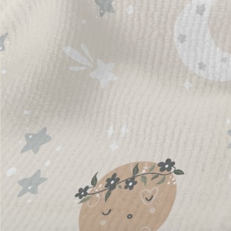 沉睡可愛的星球和星空毛巾布(幅寬160公分)