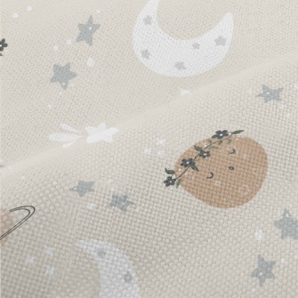 沉睡可愛的星球和星空麻布(幅寬150公分)