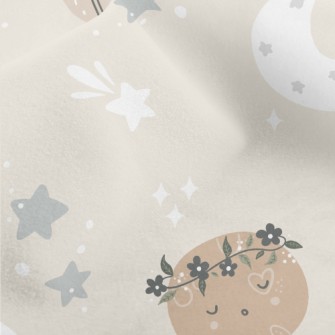 沉睡可愛的星球和星空水晶絨(幅寬160公分)
