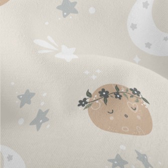 沉睡可愛的星球和星空竹節麻(幅寬150公分)