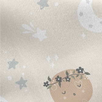 沉睡可愛的星球和星空刷毛布(幅寬150公分)